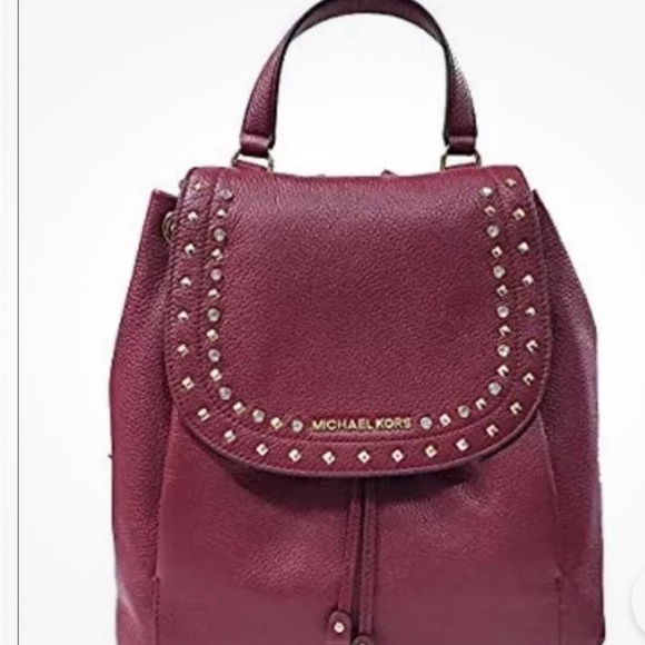 Michael Kors Riley Large Leather Back Pack Mulberry Red /Gold Studs and Wallet - Picture 2 of 8